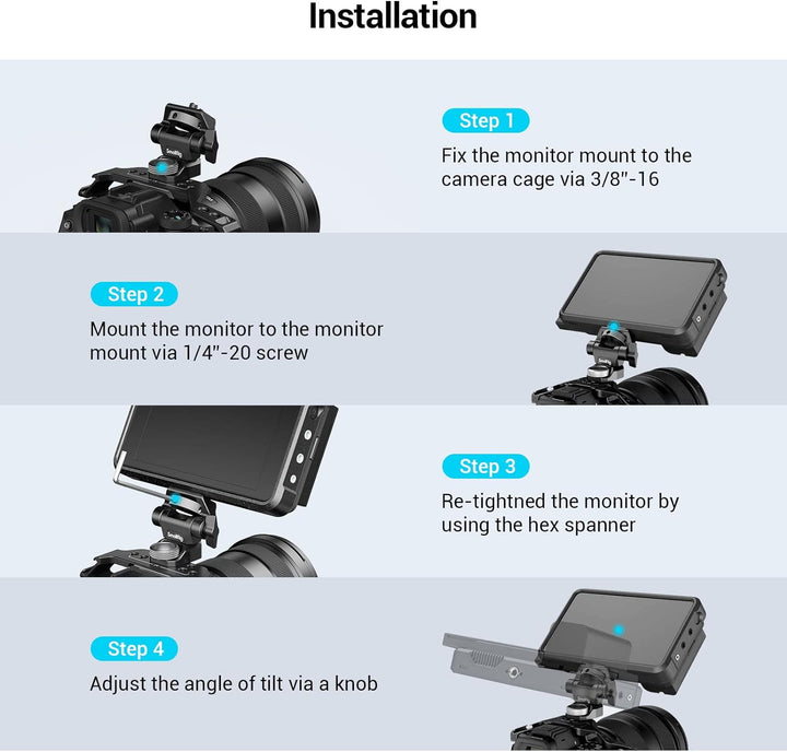 SMALLRIG Kamera Monitor Mount mit 3/8'' Schraube für ARRI-Style, 360° schwenkbarer und 180° neigbare