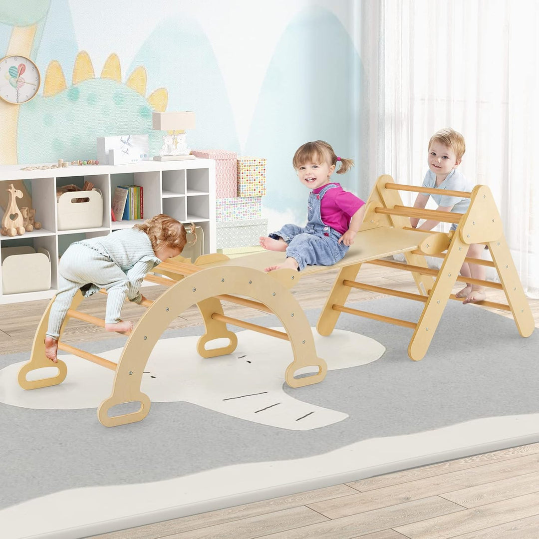 HOMASIS 3 in 1 Kletterdreieck mit Rutsche & Leiter & Kletterbogen, Klettergerüst mit Rampe, Sprossen
