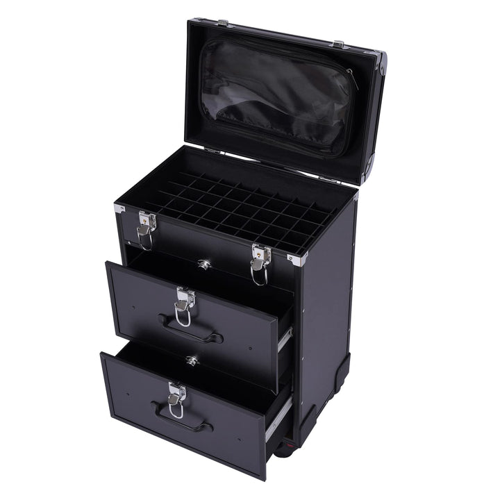 3 Schichten Kosmetikkoffer Trolley, Make Up Koffer Mit 2 Schubladen und 2 Schloss Friseurkoffer Gros