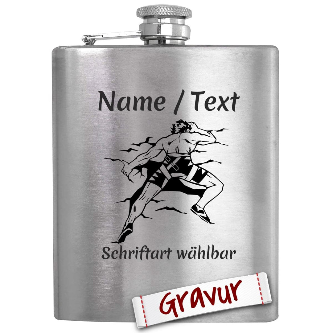 Bergsteiger Geschenk Flachmann Set mit Gravur/Spruch personalisiert, Berge Klettern Geschenke für He