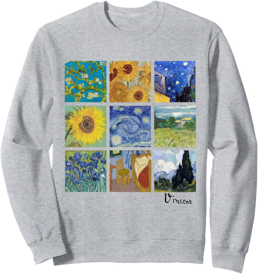 Van Gogh Malerei Collage mit Sonnenblumen, Sternennacht Star Sweatshirt