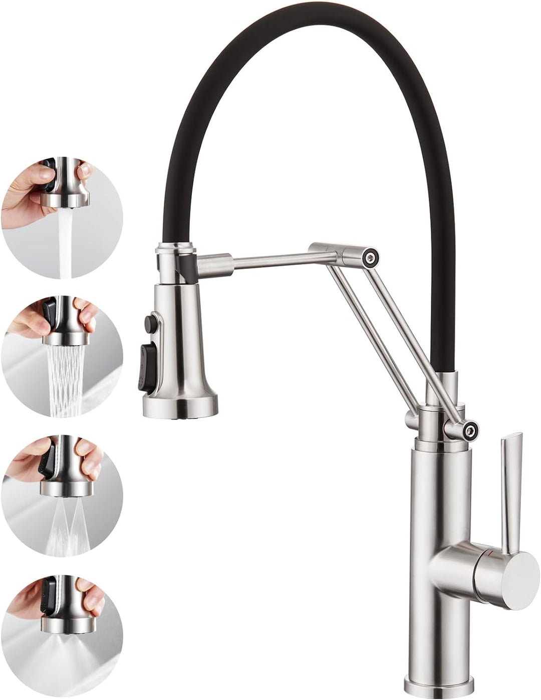 CREA Küchenarmatur mit 4 Wasserstrahlen abnehmbar, Einhebelmischer Armatur Wasserhahn für Küche Spül