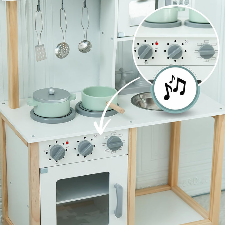 mamabrum Holzküche Kinder ab 3 – Spielküche aus Holz mit Mikrowelle, Backofen, Spüle &amp; Zubehör – Sta