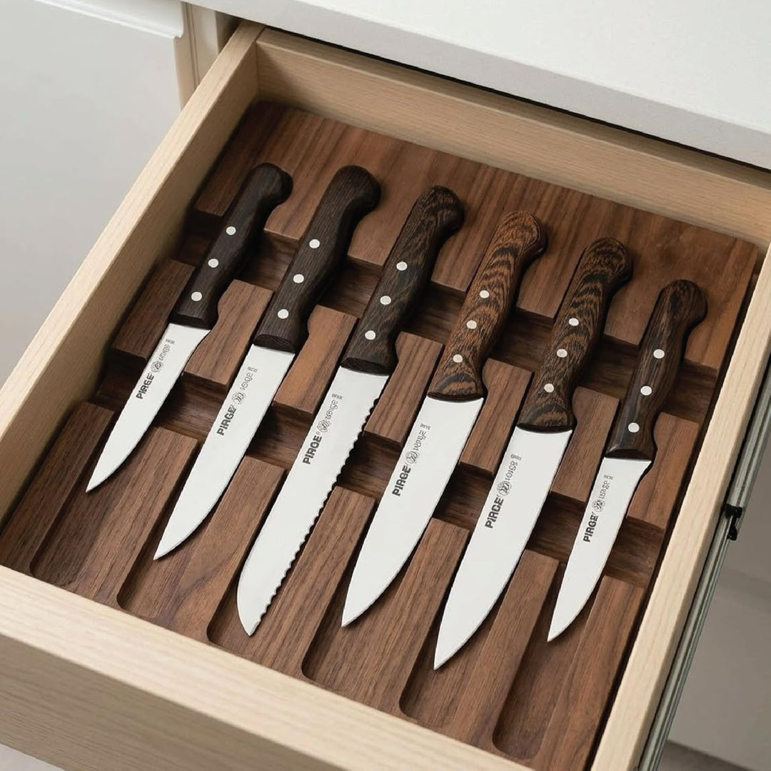 Pirge Sultan Küchenmesser Set mit Block 7 TLG Edelstahl - Vengeholz Messerset mit Hainbuchenholz Mes