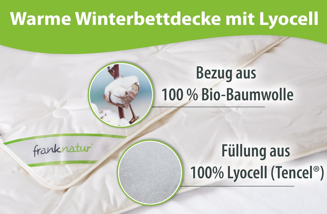 franknatur Winterdecke Bettdecke 240x220 Lyocell Tencel Bio Baumwolle Decke Winter Winterdecke 240 x