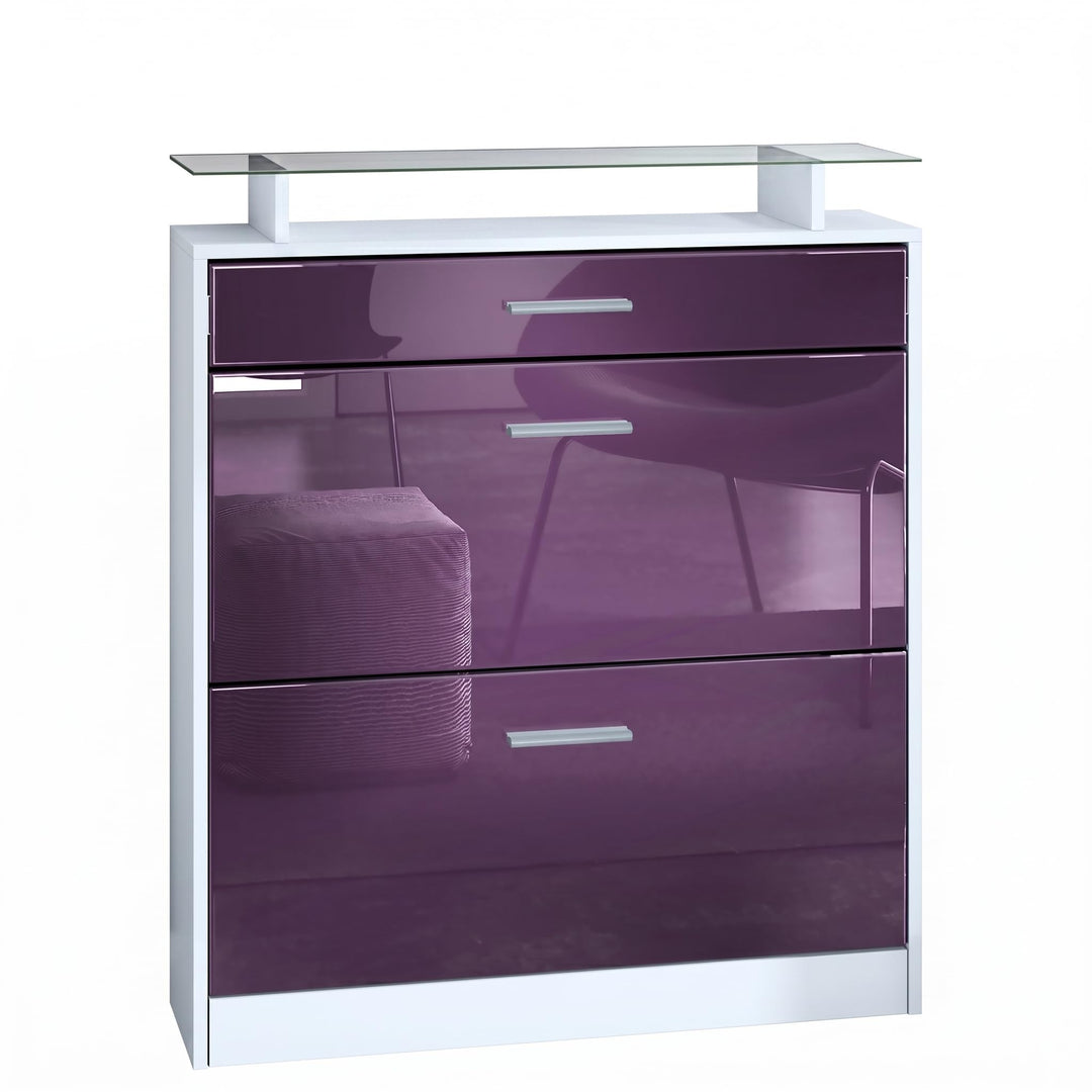 Vladon Schuhschrank Loret 89 x 104 x 23 cm Schuhkipper für 16 Paar Schuhe mit 1 Schublade, 1 Glasabl