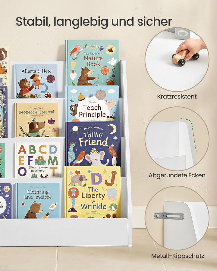 SONGMICS Bücherregal Kinder, Kinderregal, Montessori Regal mit 4 Ebenen, für Bilderbücher, Kinderzim