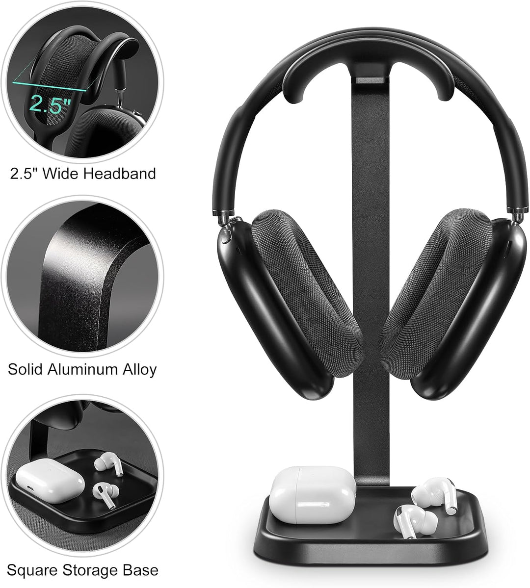 Kopfhörer Ständer, Gebogener Headset Halterung mit Ablagefach, Schwere Basis Gaming Kopfhörer Halter