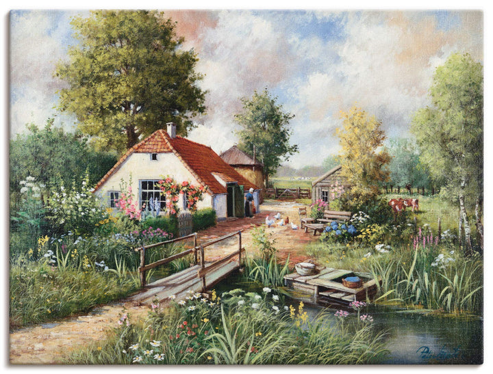 ARTland Leinwandbilder Wandbild Bild auf Leinwand 60x45 cm Wanddeko Bauernhof Landschaft Natur Fluss
