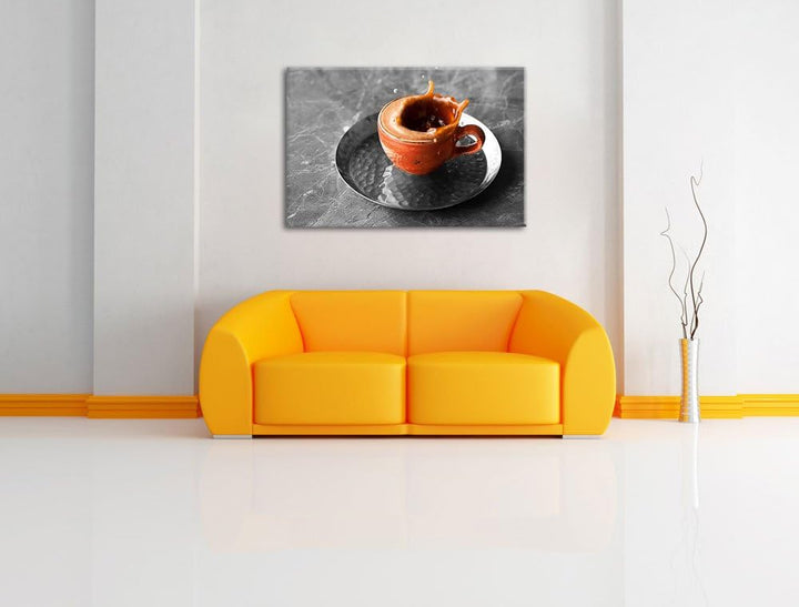 Stück Zucker fällt in Kaffee schwarz/weiss Format: 100x70 auf Leinwand, XXL riesige Bilder fertig ge