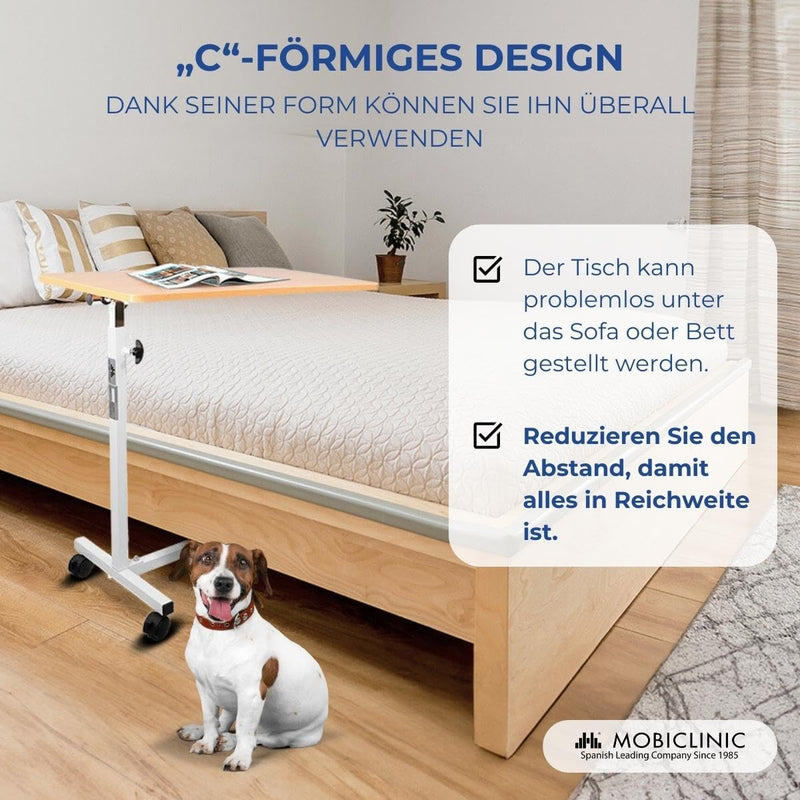 Mobiclinic, Bett- oder Sofa Beistelltisch für Erwachsene und Behinderte, Mit Rädern, Leicht, Tragbar