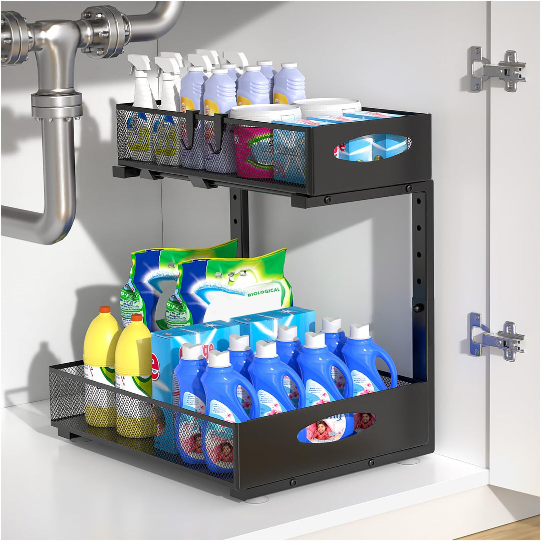 Housolution Spülschrank Organizer Ausziehbar, 2 Etagen Metall Unter Waschbecken Regal Spülenuntersch