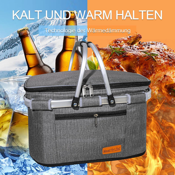 ABIUBIU 26L Einkaufskorb Kühltasche Gross Isolierkorb KüHlkorb KüHltasche Picknickkorb Picknicktasch