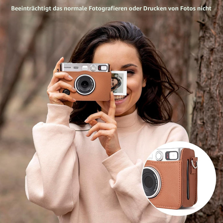 MUZIRI KINOKOO Mini EVO Hülle Kompatibel für Fuji Instax Mini EVO Instant Camera mit PU Leder Lychee
