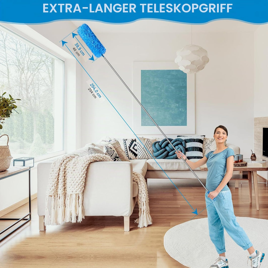 JEHONN Staubwedel Teleskop Waschbar, Staubwischer Mikrofaser Lang Ausziehbar Bis 254 cm, Spinnenwebe