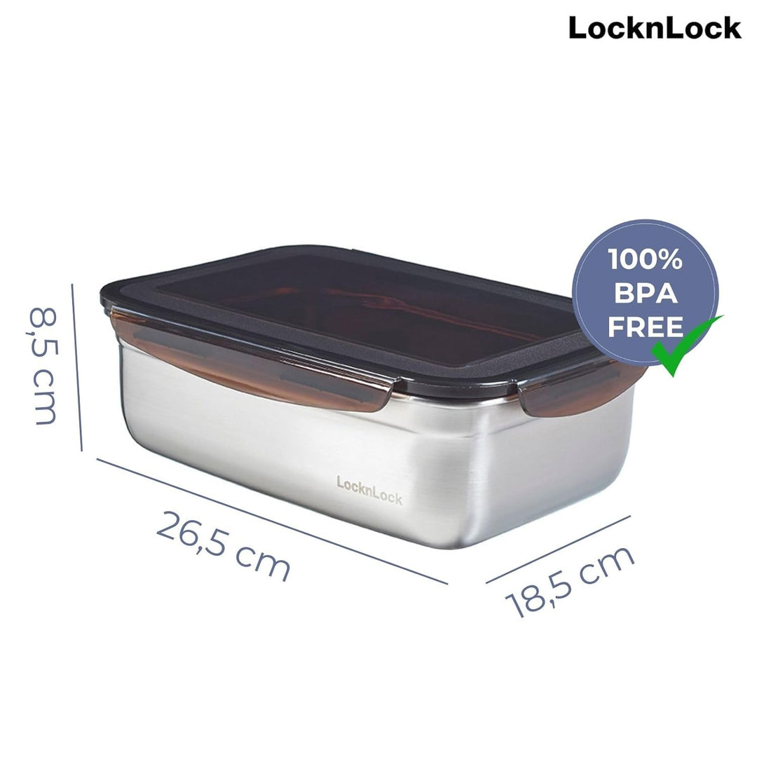 LocknLock Edelstahl Vorratsdose mit Deckel, 2,7 L, 265 × 185 × 85 mm, BPA-Frei, Spülmaschinengeeigne