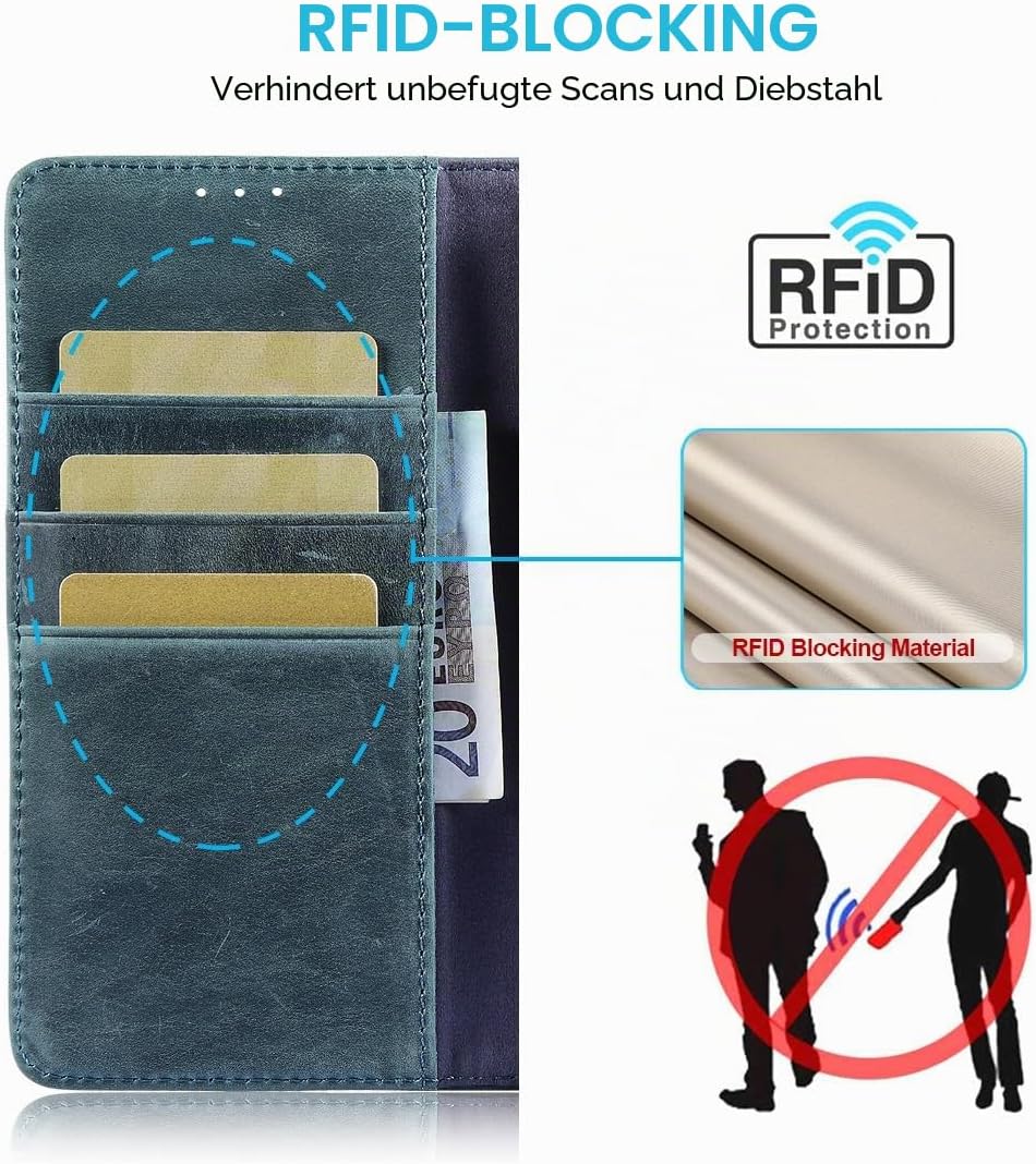 LENSUN Echtleder Hülle für Samsung Galaxy S21 FE 5G, Handyhülle Echt Leder [3 Kartenfächer][RFID Sch