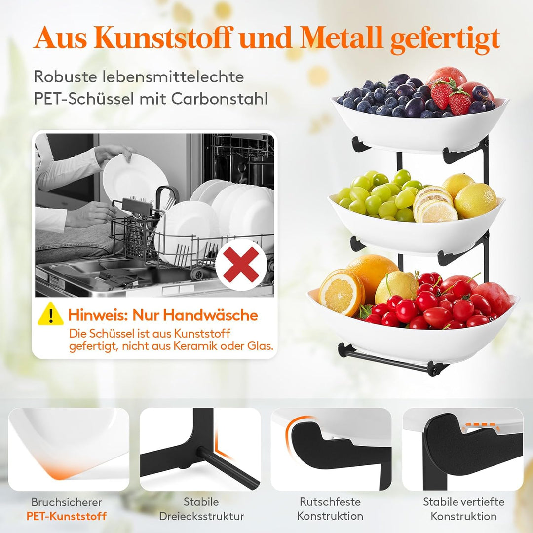 Lifewit Obst Etagere mit 3 Etagen, Servierplatte zum Anrichten von Speisen, weisse wiederverwendbare