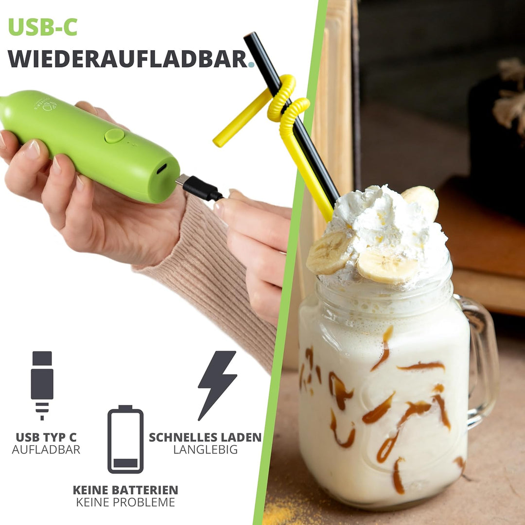 Oliver's Kitchen ® Handbetriebener Milchaufschäumer - Erzeuge in Sekundenschnelle Milchschaum für Ka