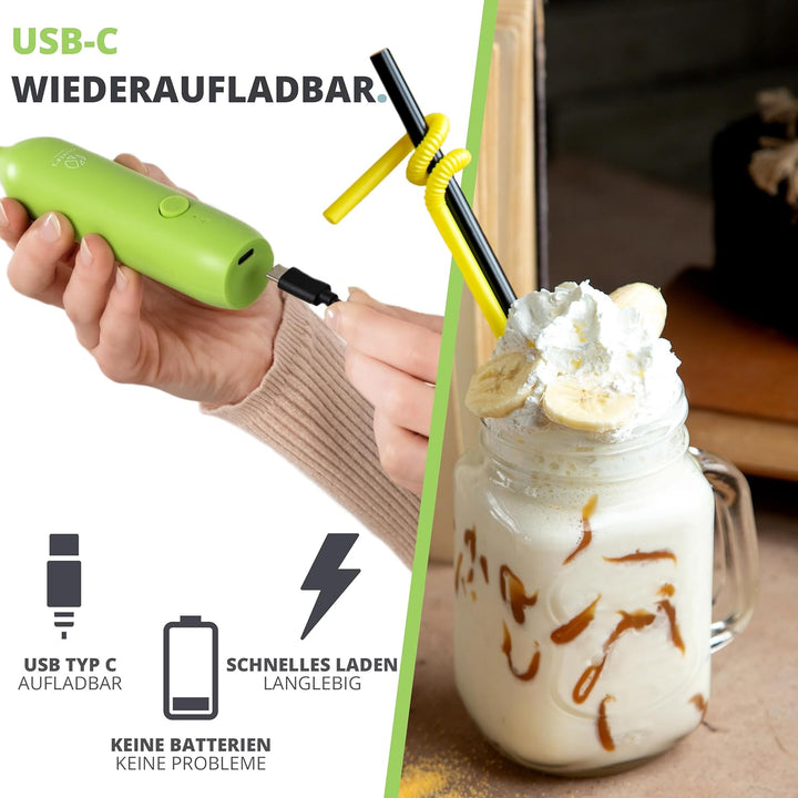 Oliver's Kitchen ® Handbetriebener Milchaufschäumer - Erzeuge in Sekundenschnelle Milchschaum für Ka