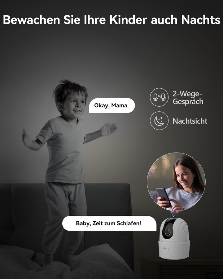 Imou 2K Überwachungskamera Innen, WLAN Kamera Überwachung Innen 360 Grad für Hausstier,Babyphone, mi