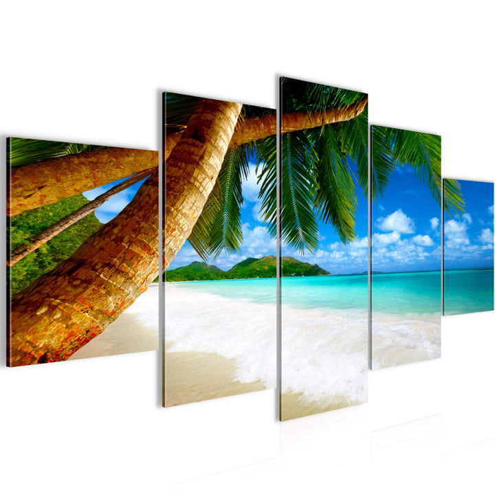 Runa Art Wandbilder Strand Palmen 5 Teilig Bild auf Vlies Leinwand Deko Schlafzimmer Wohnzimmer Meer