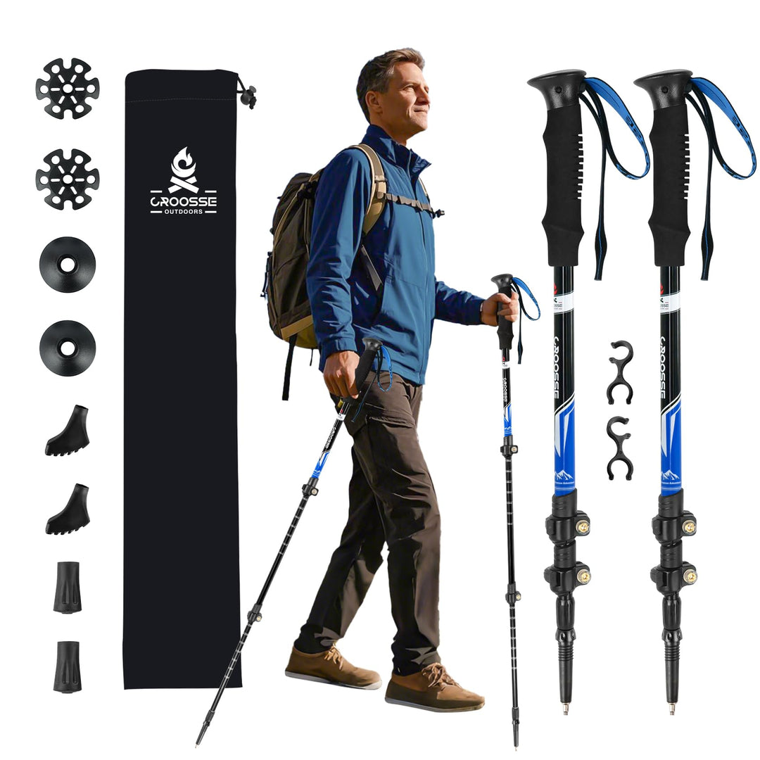 Teleskop Trekking Walking Stöcke zum Wandern - 2 Pack Faltbare Aluminium Wanderstöcke mit Antishock