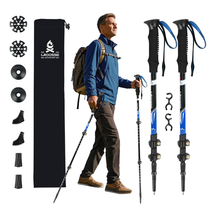 Teleskop Trekking Walking Stöcke zum Wandern - 2 Pack Faltbare Aluminium Wanderstöcke mit Antishock