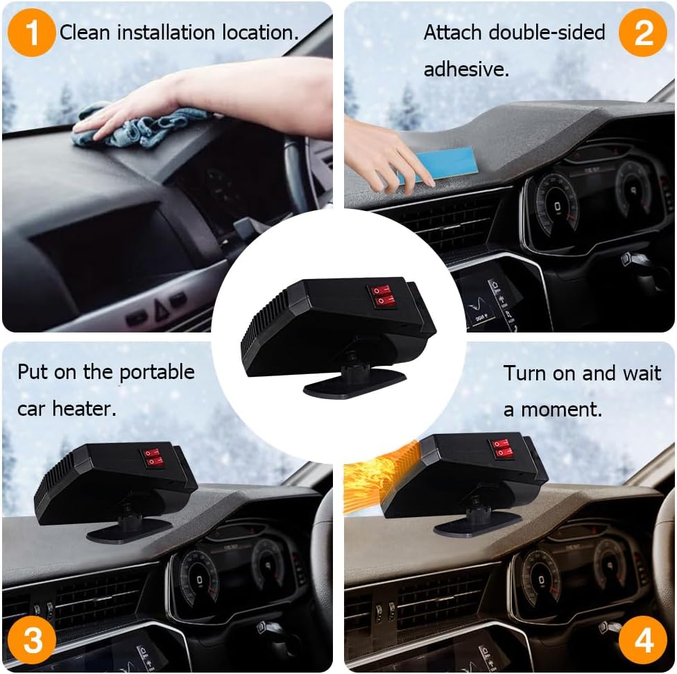 12V 200W Auto Heizlüfter Defroster, Riloer Tragbare Anti-Fog 2-In-1 Heizung/Kühlung Mini-Autoheizung