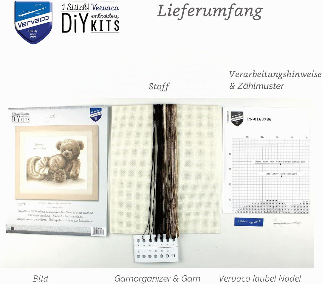 Vervaco PN-0163786 Baby & Bär Zählmusterpackung, Baumwolle, mehrfarbig, 28 x 22 cm / 11,2" x 8,8"