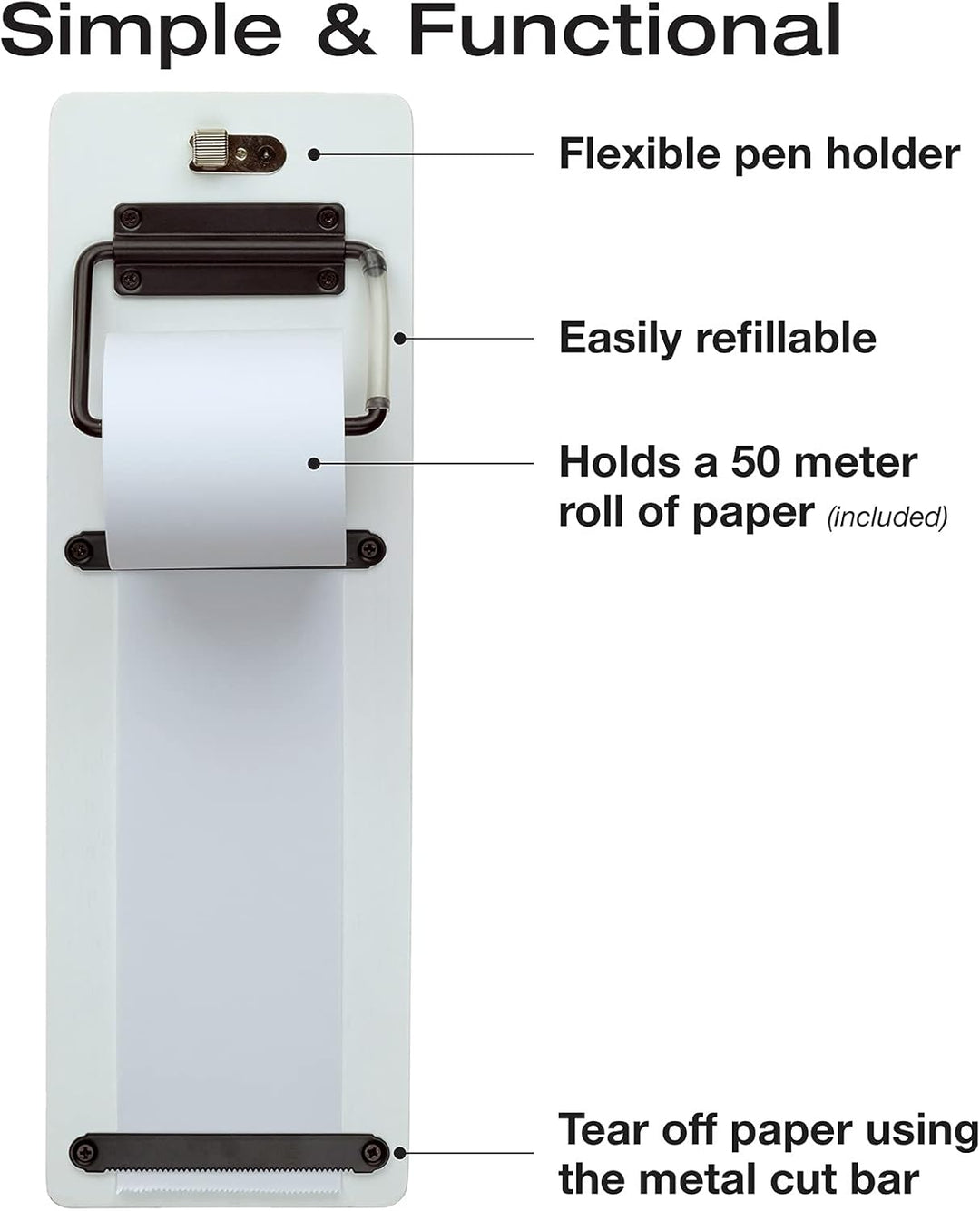 Notizpapierspender zur Wandmontage, mit einer 40 m langen Rolle Papier (weiss), Wei&amp;