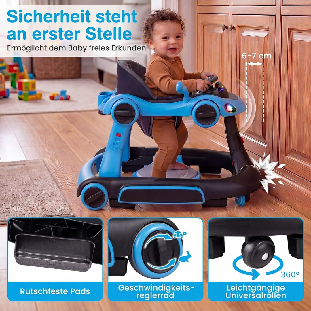 COSTWAY 7 in 1 Lauflernhilfe mit Verdeck, Lauflerwagen mit einstellbarer Höhe & Geschwindigkeit, Bab
