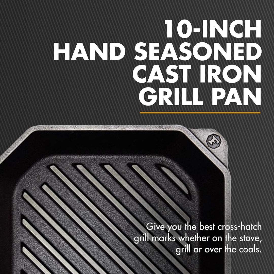 FINEX 25,4 cm Gusseisen-Grillpfanne, Grillpfannen mit überlegener Wärmeverteilung, nahezu antihaftbe
