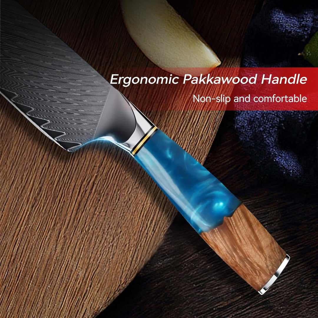 Küchenmesser, Japanisches Damastmesser 67-Lagig VG10 Hochkohlestahl, Ergonomischer Holz-Griff, Gesch