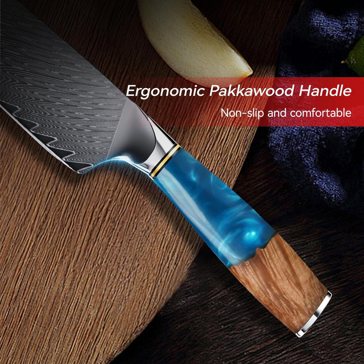 Küchenmesser, Japanisches Damastmesser 67-Lagig VG10 Hochkohlestahl, Ergonomischer Holz-Griff, Gesch