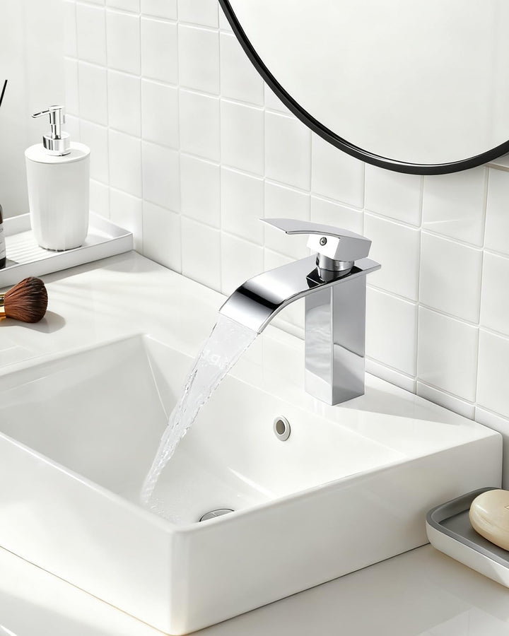 kisimixer Wasserhahn Bad Wasserfall, Waschtischarmatur mit Auslauf Höhe 105 mm, Einhebelmischer Bade