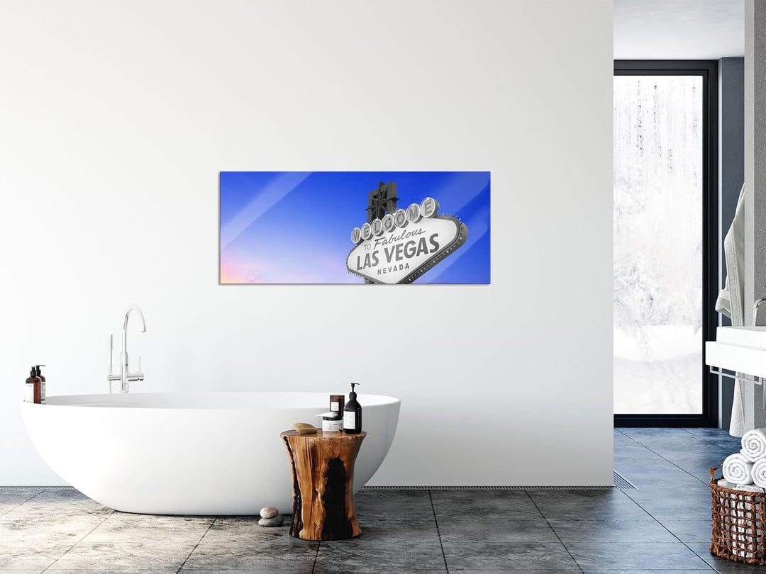 Glasbild Panorama | Wandbild aus Echtglas | tolles Las Vegas Schild | 120x50 cm | inkl. Aufhängung u