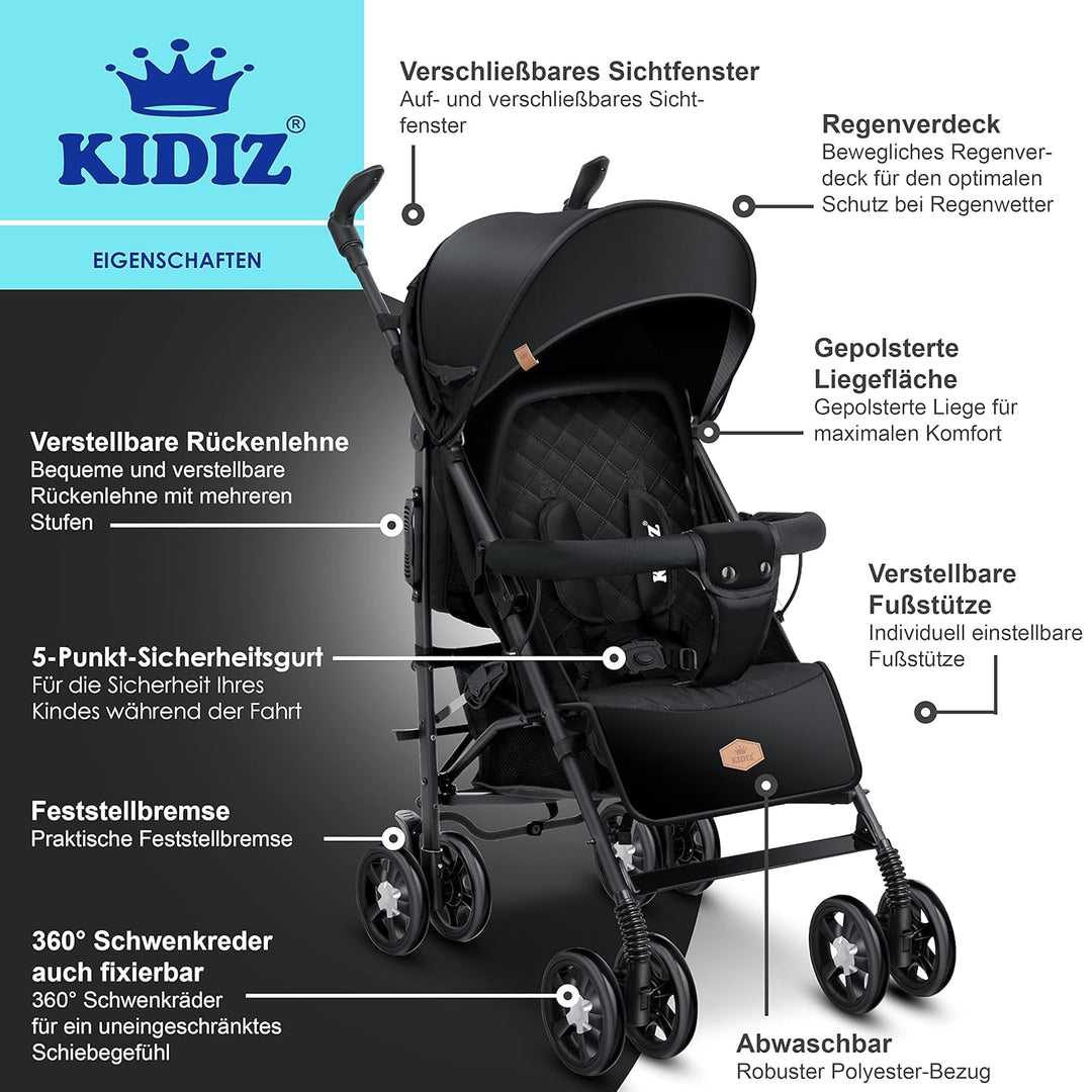KIDIZ® Kinderwagen City-Pro Buggy Kinderbuggy klappbar Liegebuggy Sportwagen Faltbar 360° 6-Zoll-Räd