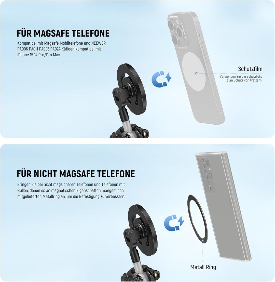 NEEWER Magnetische Flexible Handy Stativ kompatibel mit iPhone 15 Pro Max 14 Magsafe Serie Android M