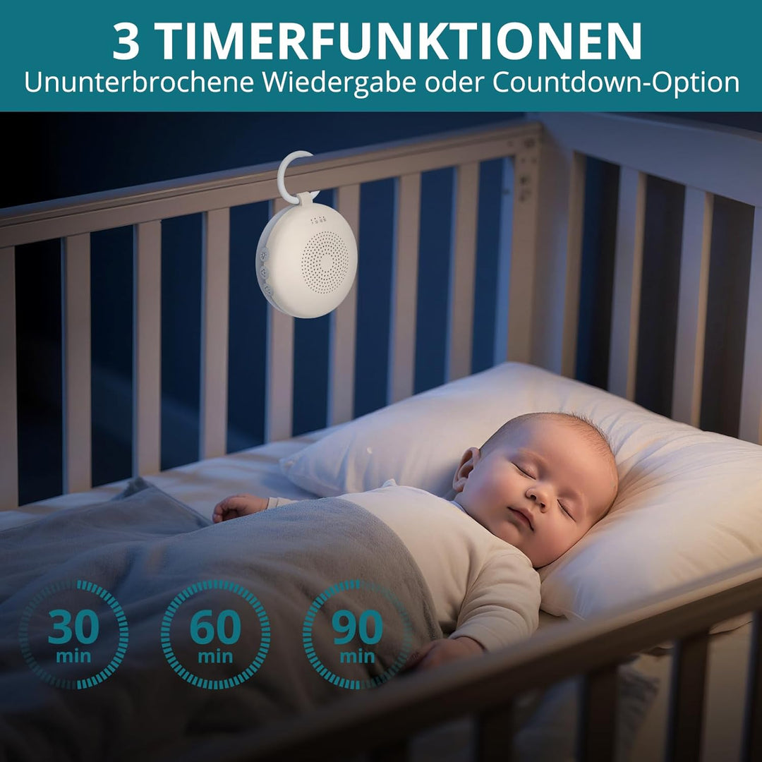 White Noise Machine Mini-Soundmaschine mit 12 Beruhigende Geräusche 3-Timer Memory-Funktion USB-C Wi