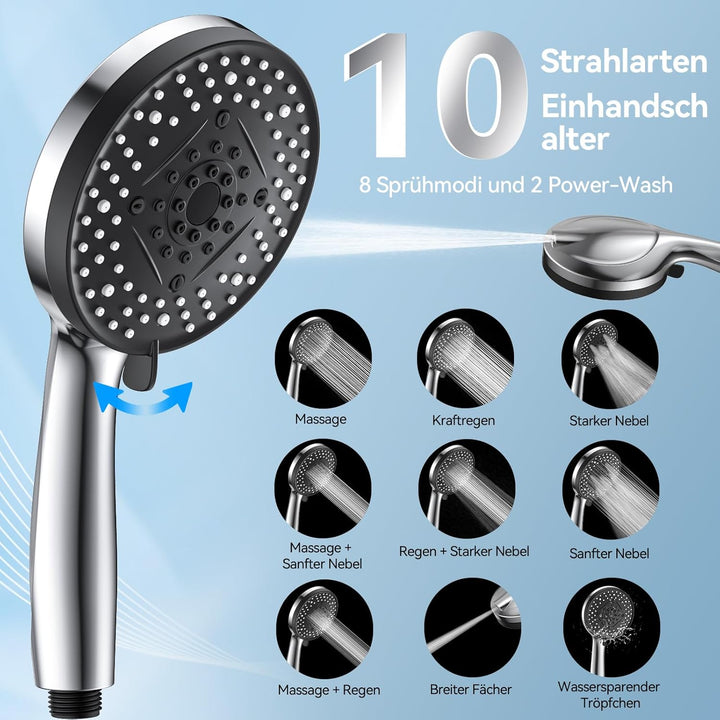 VOXON Hochdruck Duschkopf mit Schlauch, Shower Head mit 10 Strahlarten, Duschkopf Druckerhöhend, Dus