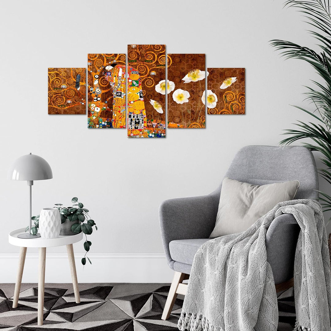 Runa Art Wandbilder Gustav Klimt der Kuss 5 Teilig Bild auf Vlies Leinwand Deko Wohnzimmer Collage G