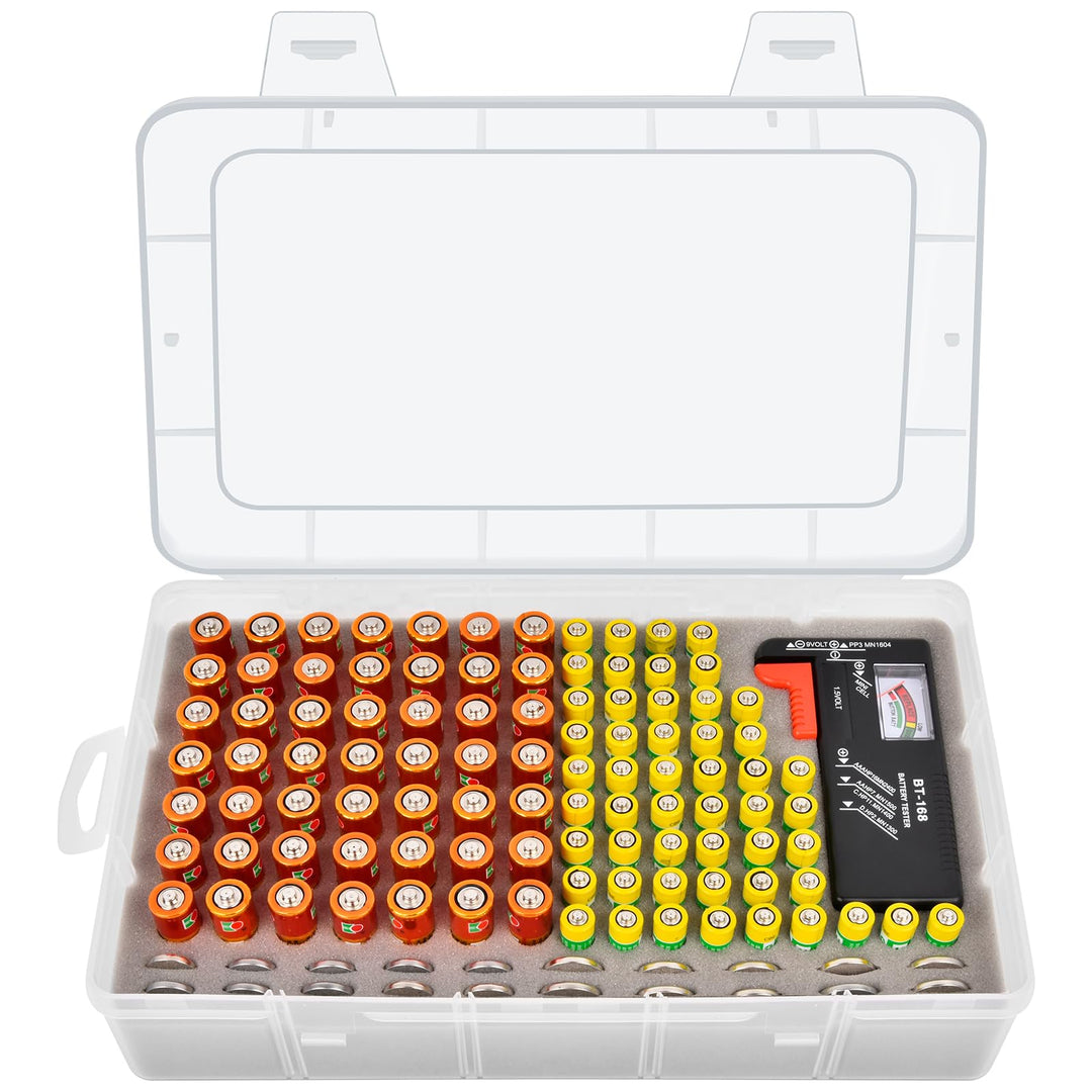 Casmilee Batterie Aufbewahrungsbox, Batteriebox Hält 49 AA & 51 AAA Batterien Mit Batterietester, Ba