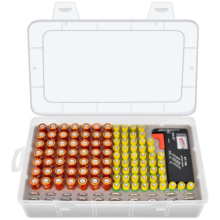 Casmilee Batterie Aufbewahrungsbox, Batteriebox Hält 49 AA & 51 AAA Batterien Mit Batterietester, Ba