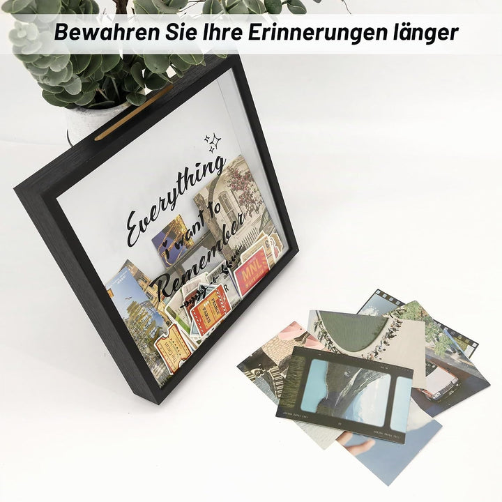 FramePro 30x30 3D Bilderrahmen Schattenbox mit Glasscheibe Ticketstummel Reise Abenteuer Archivbox R