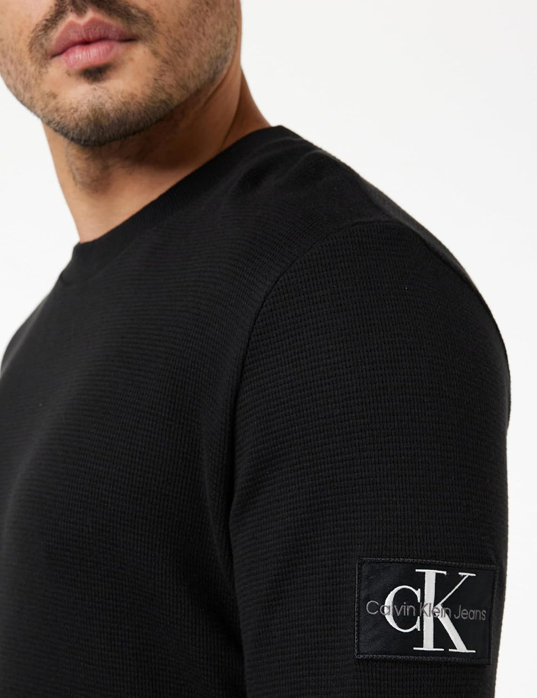 Calvin Klein Jeans Herren Langarmshirt Badge Waffle LS Tee Basic L Black (Ck Black), L Black (Ck Bla