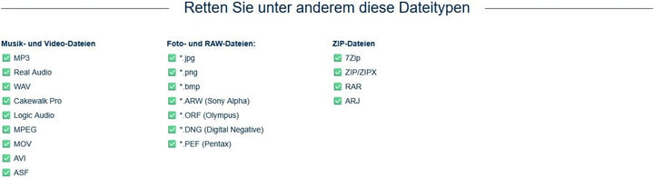 DataRecovery - Vollständige Wiederherstellung von über 550 Dateiformaten