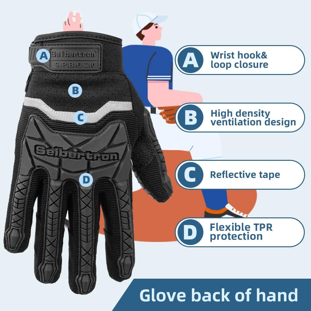 Seibertron S.P.B.G 2.0 Baseball/Softball Schlagmann Batting Super Grip and Protective Handschuhe Glo