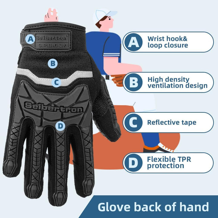 Seibertron S.P.B.G 2.0 Baseball/Softball Schlagmann Batting Super Grip and Protective Handschuhe Glo