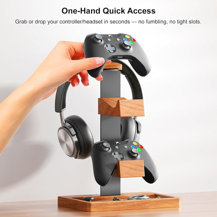 Controller und Kopfhörer Ständer aus Massivholz, Kopfhörer Halterung Halter aus Holz, Headset Stände